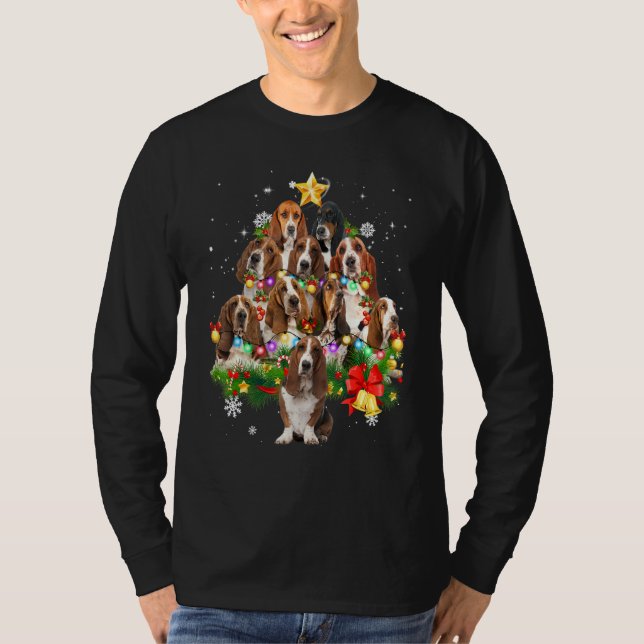 Camiseta Navidades de la hebilla de Basset Iluminan árbol d (Anverso)