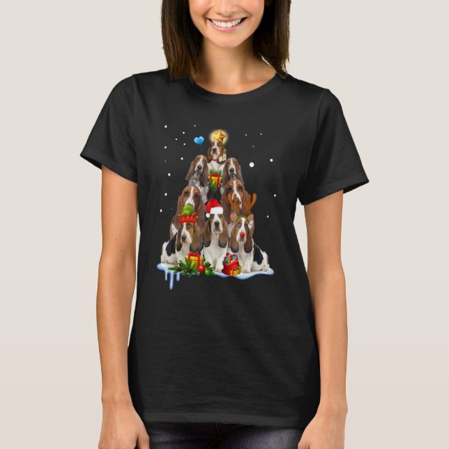 Camiseta Navidades de la hebilla de Basset Iluminan árbol d (Anverso)