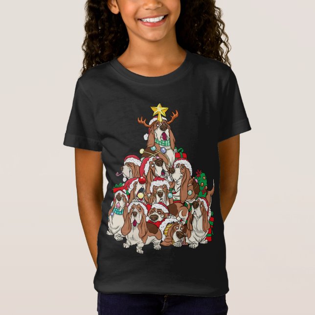 Camiseta Navidades de la hebilla de Basset Perro Árbol Perr (Anverso)