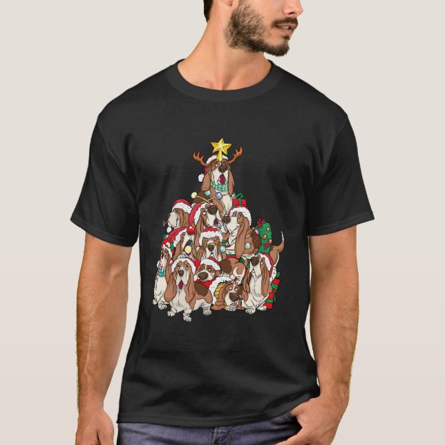 Camiseta Navidades de la hebilla de Basset Perro Árbol Perr (Anverso)