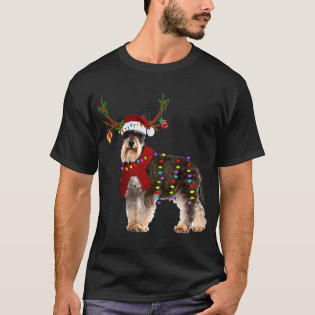 Camiseta Navidades de la luz de reno de Santa Schnauzer (Anverso)