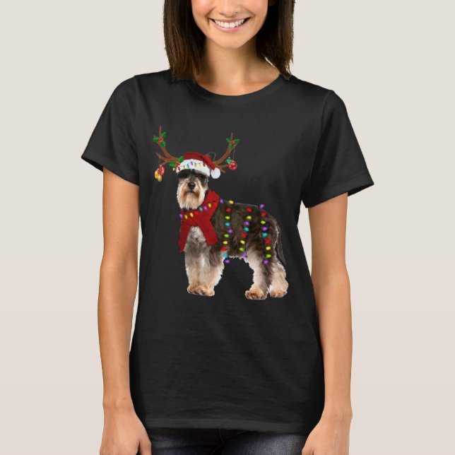 Camiseta Navidades de la luz de reno de Santa Schnauzer (Anverso)