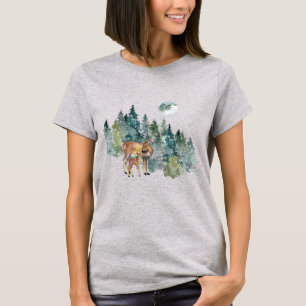 Camiseta Navidades de la nevada Doe Fawn Forest Full Moon