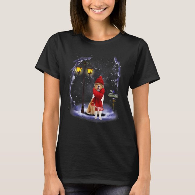 Camiseta Navidades de la nieve de Collie Rough iluminan el  (Anverso)