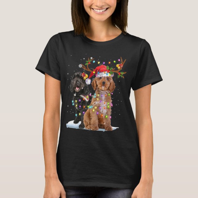 Camiseta Navidades de la Noche Cockapoo Reindeer Santa Hat (Anverso)