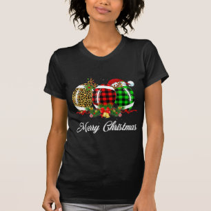 Camiseta Navidades de la pelota de fútbol Leopard Red Plaid