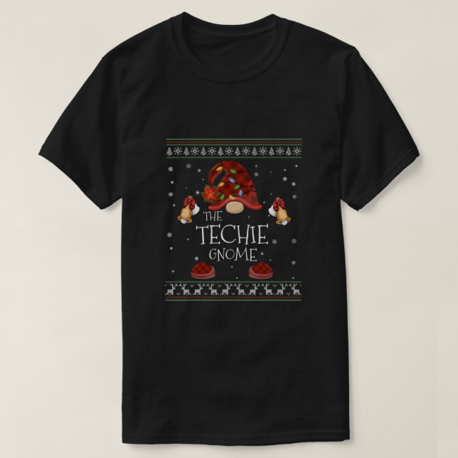 Camiseta navidades de la placa de búfalo de mb Techie Gnome (Diseño del anverso)