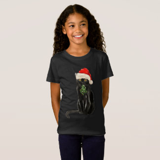 Camiseta Navidades de la Raza de Gato Negro Bombay en la ca
