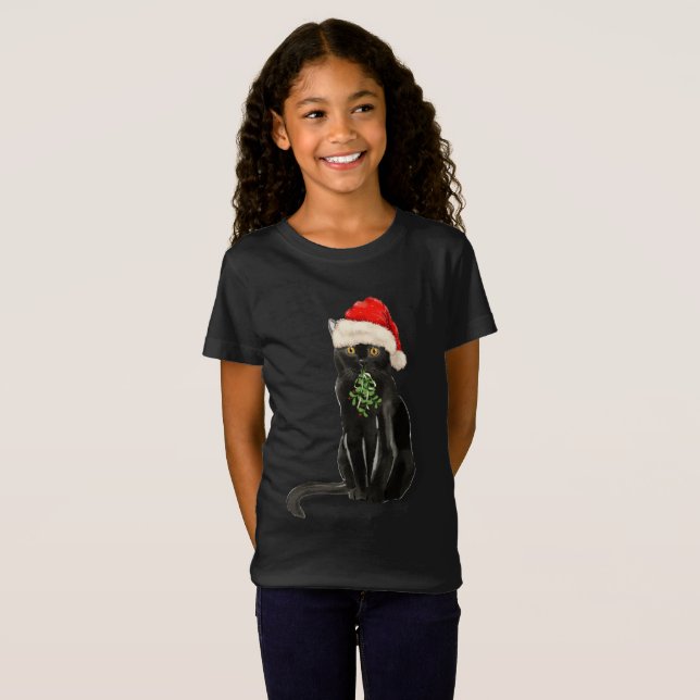 Camiseta Navidades de la Raza de Gato Negro Bombay en la ca (Anverso completo)