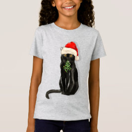 Camiseta Navidades de la Raza de Gato Negro Bombay en la ca