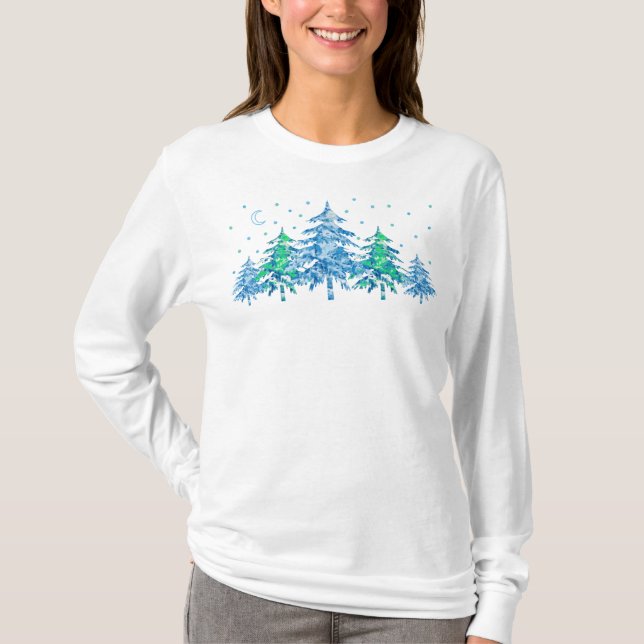 Camiseta Navidades de la selva de invierno de los pinos ver (Anverso)