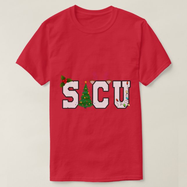 Camiseta Navidades de la SICU Enfermera de unidad intensiva (Diseño del anverso)