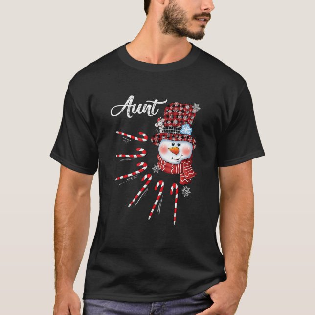 Camiseta Navidades de la tía Snowman Candy Cane Gorra rojo (Anverso)