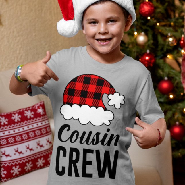 Camiseta Navidades de la tripulación de primo disfrutan de  (Cousin Crew Christmas Holiday Buffalo Plaid Kid's T-Shirt)