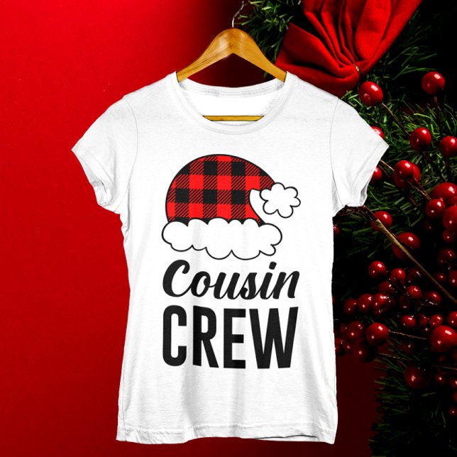 Camiseta Navidades de la tripulación de primo vacacionan mu (Cousin Crew Christmas Holiday Buffalo Plaid Womens T-Shirt)