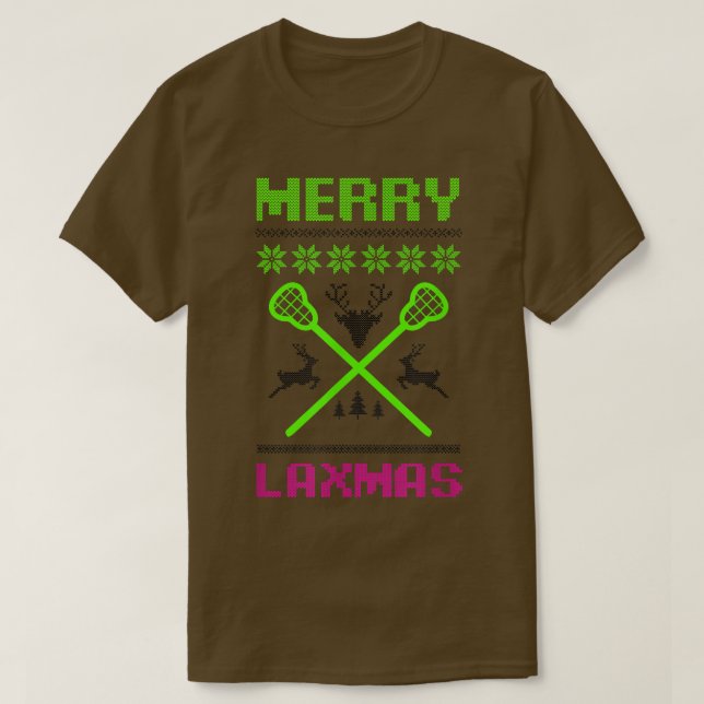 Camiseta Navidades de Lacrosse de Merry Lamas Ugly Design (Diseño del anverso)