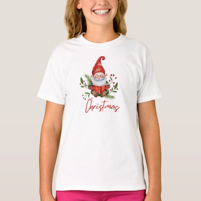 Camiseta Navidades de lectura de libros de gnomo cúbicos il (Anverso)