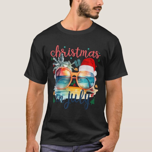 Camiseta Navidades de lentes de sol en julio Santa Hat Summ (Anverso)