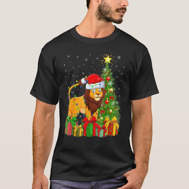 Camiseta Navidades de León Encendiendo Xmas Tree Santa Hat  (Anverso)