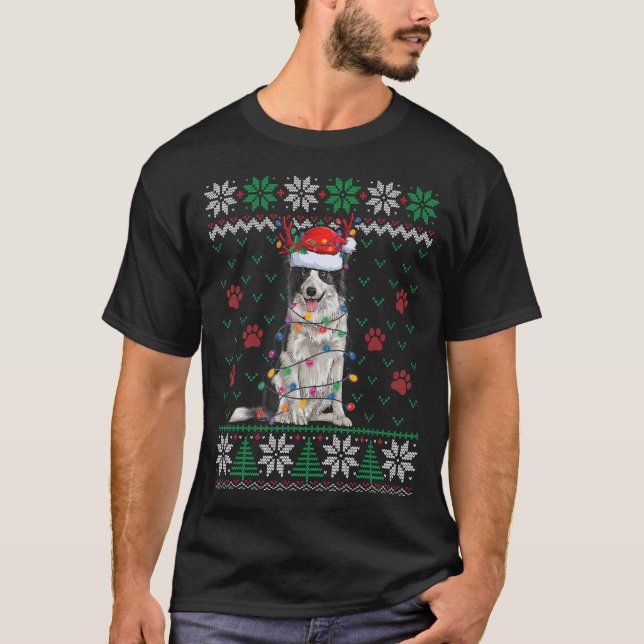 Camiseta Navidades de linea negra iluminan a reno negro (Anverso)