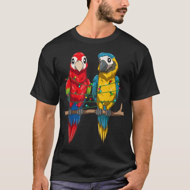 Camiseta Navidades de loro Macaw Xmas Luces Ave (Anverso)
