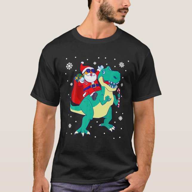 Camiseta Navidades de los dinosaurios de Santa Riding T - R (Anverso)