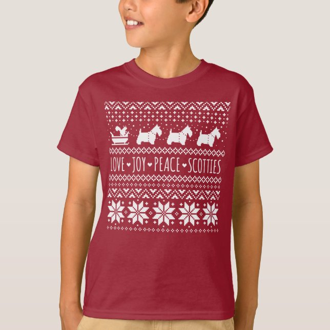 Camiseta Navidades de Love Joy Peace Scotts Holiday Dogs (Anverso)