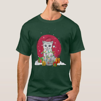Camiseta Navidades de luces de hadas lindos gato en la niev