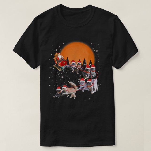 Camiseta Navidades de Maine Coon Reindeer Santa Sleigh Gats (Diseño del anverso)