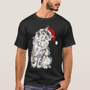 Camiseta Navidades de Maine Coon Santa Hat Xmas Lights Cat