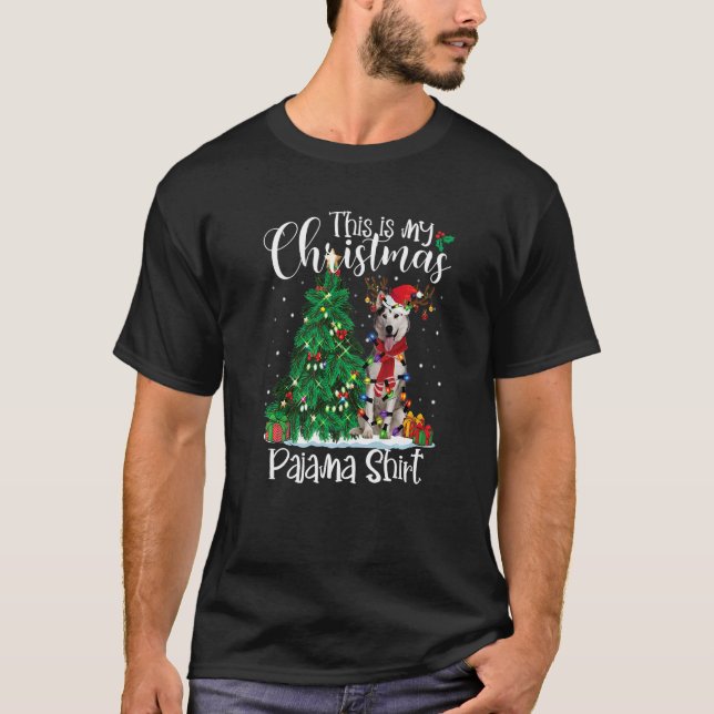 Camiseta Navidades de Malamute de Alaska iluminan perro de  (Anverso)