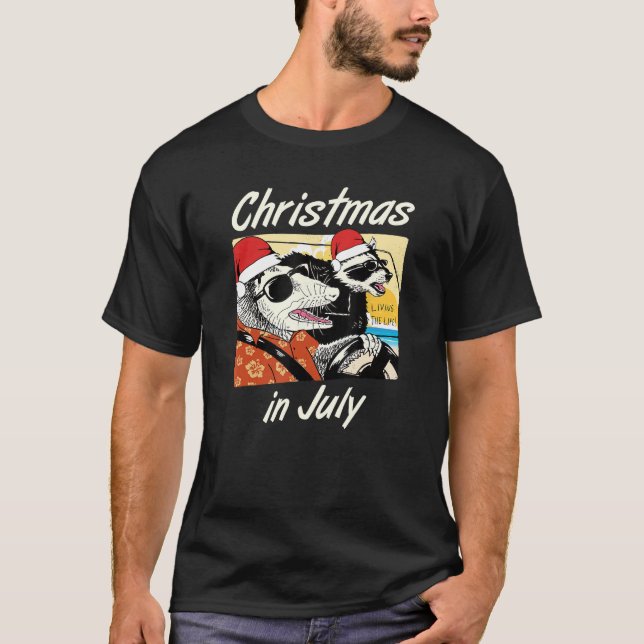 Camiseta Navidades de mapache en julio en verano tropical (Anverso)