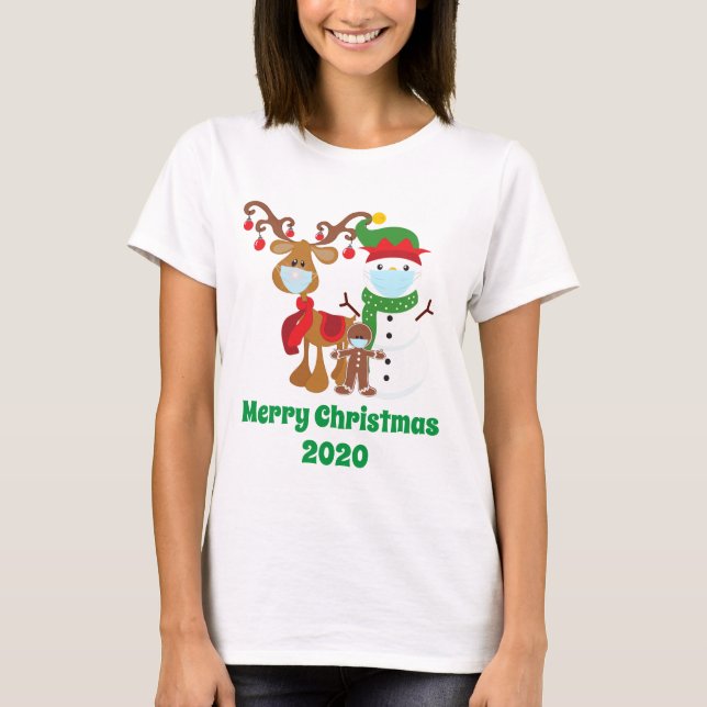 Camiseta Navidades de máscaras de Snowman reno 2020 (Anverso)