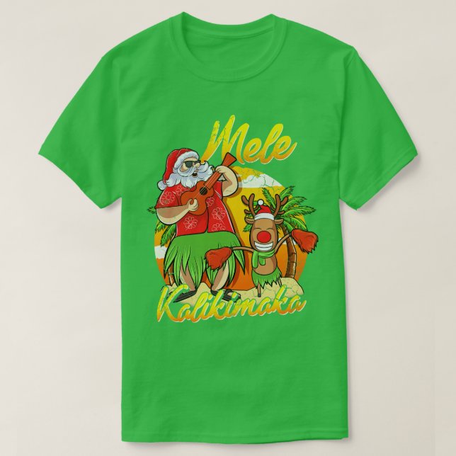Camiseta Navidades De Mele Kalikimaka Santa Hawaii En Julio (Diseño del anverso)