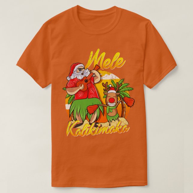 Camiseta Navidades De Mele Kalikimaka Santa Hawaii En Julio (Diseño del anverso)