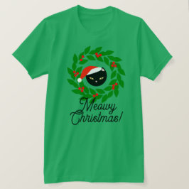 Camiseta Navidades de Meowy, gato negro de Santa Verde Rojo