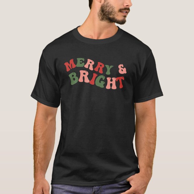 Camiseta Navidades de Merry Bright Groovy retro vacaciones  (Anverso)