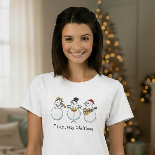 Camiseta Navidades de Merry Jazzy Funny Snowmen Jazz Mujere