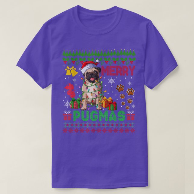 Camiseta Navidades de Merry Pugmas iluminan familia de perr (Diseño del anverso)