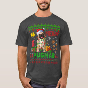 Camiseta Navidades de Merry Pugmas iluminan familia de perr