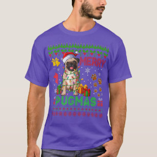 Camiseta Navidades de Merry Pugmas iluminan familia de perr