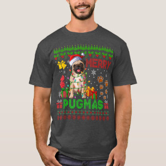 Camiseta Navidades de Merry Pugmas iluminan familia de perr
