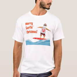 Camiseta Navidades de Merry Surfin en tabla de surf