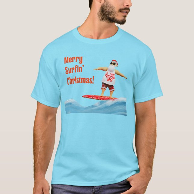 Camiseta Navidades de Merry Surfin Santa en Surfboard (Anverso)