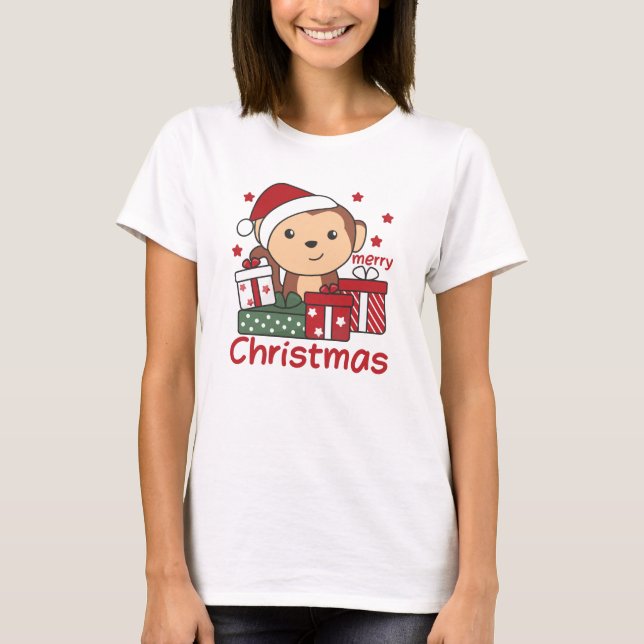 Camiseta Navidades de monos dan a los animales de invierno  (Anverso)