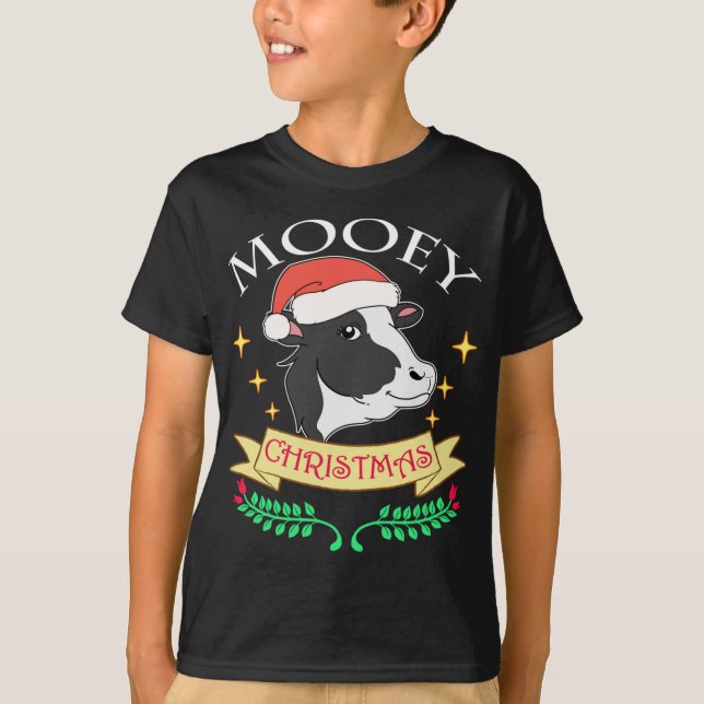 Camiseta Navidades de Mooey Vaca Usando Gráfico Cutáneo San (Anverso)