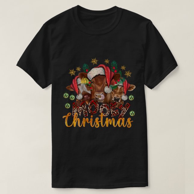 Camiseta Navidades de Mooey Vacas Santa Cow leopardo Buffal (Diseño del anverso)