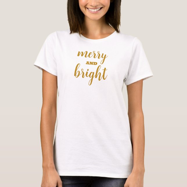 Camiseta Navidades de mujeres con guiones de oro alegres y  (Anverso)