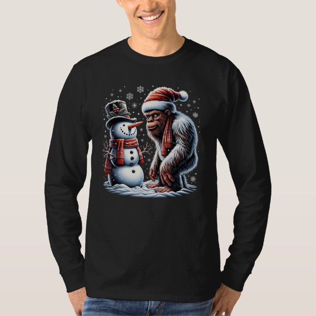 Camiseta Navidades de Navidad de Bigfoot Santa Snowman (Anverso)