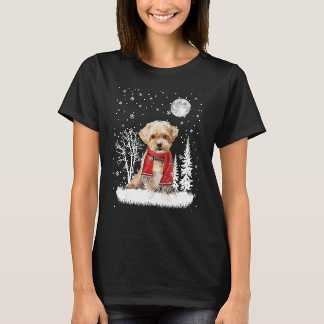 Camiseta Navidades De Nieve De Shorkie Under Moonlight Paja (Anverso)